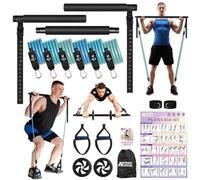 Juego de Barra de Pilates, Juego de Bandas de Fitness de 6 Piezas, Bandas de Resistencia con Barras, manijas, Anclajes de Puerta, Correas para los pies, Bandas de Resistencia para Gimnasio en casa
