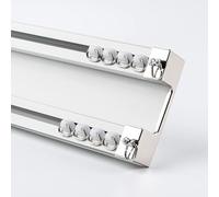 Juego de barras de cortina de doble riel de 5 m, montaje en techo para sala de estar y dormitorio, sistema de cortina blanco resistente, diseño de doble pista ajustable para un tratamiento elegante de