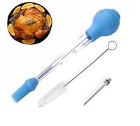 Juego De Baster for Pavo, Bombilla De Silicona Que Incluye Inyector Adobo Carne Con Cepillo Rociar Barbacoa Y Cepillo Limpieza, for Cocinar, Barbacoa Filete Carne Pavo(Blue)