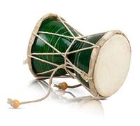 Juego de batería de mano de madera y cuero hecho a mano clásico indio folk Dumroo Damroo Damaru, percusión, decorativo, pieza de exhibición coleccionable, instrumentos musicales del mundo (verde)