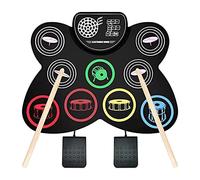 Juego de batería eléctrica de 9 tambores para niños con altavoces integrados, baquetas de batería, almohadillas de batería electrónicas, juego de práctica para niños y adultos, enrollables