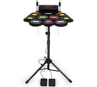 Juego de batería eléctrica para niños, juego de batería electrónica para práctica, 9 almohadillas con soporte, grabación de música, baquetas iluminadas, pedal de tambor, midi, altavoz estéreo dual
