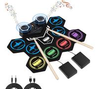 Juego de batería electrónica, almohadilla de batería Marrilley 9 con conector para auriculares, almohadilla de tambor enrollable más grande, altavoces estéreo duales integrados, baquetas, pedales de