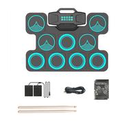 Juego de batería electrónica con 9 almohadillas de batería eléctrica con auriculares integrados, baqueta, pedal de batería, almohadilla de práctica con palo