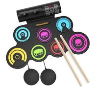 Juego de batería electrónica de 7 almohadillas (arcoíris), kit de batería enrollable con baquetas, batería eléctrica, electrónica de almohadilla de batería para niños con 5 kits de batería diferentes