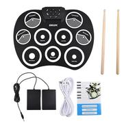 Juego de batería electrónica de mano, juego de batería de práctica con baquetas, pedal de pie, 9 almohadillas, interfaz MIDI compatible con juegos sin altavoz