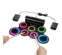 Juego de batería electrónica enrollable con luz LED de 7 colores, compatible con MIDI, portátil, plegable, con altavoces dobles integrados, regalo ideal de cumpleaños y Navidad para niños