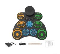 Juego de batería electrónica, portátil de 9 almohadillas, kit de silicona enrollable, altavoz recargable para práctica de viaje, tambor plegable DTX con batidor de borde de pedal