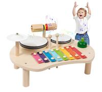 Juego de batería para niños pequeños 5 en 1, Juguetes Musicales educativos Redondeados de Madera para bebés con Ranuras de Almacenamiento, Instrumentos Musicales para niños iluminados y Seguros para