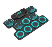 Juego de baterías electrónicas con altavoz integrado, 7 sonidos y 10 canciones de demostración, metrónomo integrado para ejercicios MIDI, diseño portátil enrollable, doble pedal y baquetas (negro)