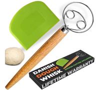 Juego de batidor de masa danés y cortador de masa, batidor de pan de 13 pulgadas con diseño de doble ojo de acero inoxidable, herramienta mezcladora de masa madre para hornear, pizza, pastelería, masa