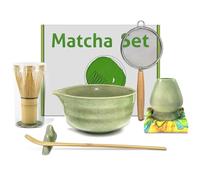 Juego de batidor de matcha, 7 piezas kit de cerámica para preparar matcha polvo con pico soporte para batidor, batidor de bambú cuchara tamiz juego matcha japonés para preparar desayuno café con leche