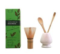 Juego de batidor de Matcha, juego de té japonés (3/4 piezas) incluye batidor de Matcha, cuchara de madera, cuchara y soporte de cerámica, kit de herramientas para hacer té, regalo de ceremonia