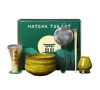 Juego de batidor de matcha, kit de 5 piezas para matcha con cuenco de cerámica, batidor, cuchara, soporte para barrido y tamiz, accesorio tradicional, perfecto para uso familiar, regalo y preparación