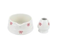 Juego de batidor de Matcha, lindo KIT DE FABRICACIÓN de arco con cuenco de cerámica con caño, batidor de bambú y soporte, cuchara, sifter, accesorios de té japoneses tradicionales para el hogar