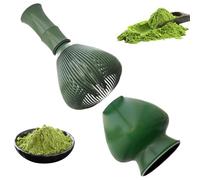 Juego de batidor Matcha de silicona, batidor Matcha de resina de grado alimenticio, herramientas de cepillo seguras, herramientas de cepillo de polvo reutilizables con soporte, silicona verde