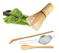 Juego de batidora de té en polvo - Kit de batidor de 4 piezas con bambú Chasen | Accesorios tradicionales de ceremonia japonesa | Mezclador de madera hecho a mano, cuchara de tamizador, cuchara de té