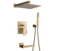 Juego de batidores de ducha ocultos, cabezal de ducha de lluvia cuadrada empotrada para baño, paquete de ducha oculto duchas modernas con válvula de mezcladora de 2 vías, Golden_without Faucet LWX