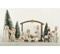 Juego de belén, 12 Piezas, Figura de la Sagrada Familia, Mini Figuras Decorativas de Navidad religiosas pintadas a Mano, Juegos de belén Que Incluyen el bebé Jesús, María y José, Resina, Color Blanco