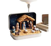 Juego de belén de Navidad en una caja de lata, decoración de temporada de escritorio de Navidad, decoración de mesa de nacimiento de Jesús, para sala de estar, dormitorio, oficina, escuela, aula