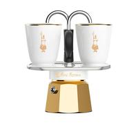 Juego de Bialetti Mini Express Oro Puro, Moka Cafetera con 2 Tazas y Detalles Do