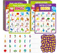Juego de Bingo de Alfabeto y Números, Letras Mayúsculas/Minúsculas, 52 Primeras Palabras y 20 Números de Aprendizaje - Juego de Bingo ABC y 123 para Niños de 4 a 8 Años (hasta 25 Jugadores)