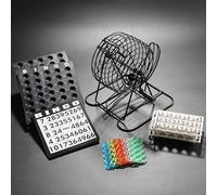 Juego de Bingo de Lujo, Máquina de Lotería de Bingo, Incluye Jaula de Ruedas de 8 Pulgadas, 75 Bolas, Tablero Maestro, 50 Cartas y Fichas de Colores, para Grupos Grandes, Fiestas Black