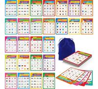 Juego de bingo de viaje por carretera, 30 tableros de juego de doble cara (animales, vacaciones, construcción, temas de vehículos), juegos de bingo de búsqueda del tesoro de borrado en seco para