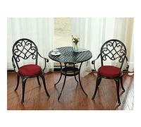 Juego de bistró de 3 piezas para exteriores, mesa de aluminio fundido resistente al óxido con cubo de hielo y 2 sillas acolchadas, perfecto para jardín, patio y comedor en el patio trasero