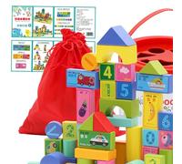 Juego de Bloques de Construcción de Madera con Alfabeto de Barril Colorido, Impresión de Patrones, Juguete Duradero para Niños y Niñas, Reconocimiento de Formas, Bloque de Madera Educativo