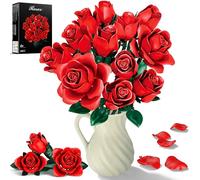 Juego de Bloques de Construcción de Ramo de Rosas, Regalo Ideal para Mamá Aniversario San Valentín,12 Rosas Eternas Flores Artificiales Para Adultos Madres Esposas ella- Oficina, Escritorio Decor