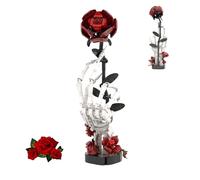 Juego de bloques de construcción de rosa roja con diseño de esqueleto de mano, 357 piezas de calavera, kit de ladrillos de flores artificiales creativos, juguetes de modelo gótico oscuro para
