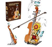 Juego de bloques de construcción de violín de flores, 1167 piezas, juguete de instrumento musical con soporte, mariposa y detalles florales, modelo botánico creativo para adultos y niñas, decoración
