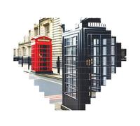 Juego de bloques de construcción en forma de corazón con impresión de cabina telefónica, rompecabezas 3D, decoración del hogar, 53 piezas