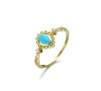 Juego de boda de oro, anillos para mujer de 14 quilates/18 quilates con patrón hueco de perlas, X 1/2, Oro de 14 quilates, Turquesa