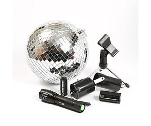 Juego de bolas de discoteca - Kit de fiesta móvil - bola de espejo de 20 cm, motor de batería, pinspot, trípode, luz de fiesta