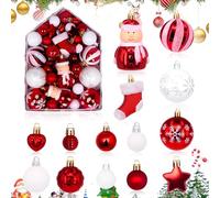 Juego de Bolas de Navidad,72 Piezas Bolas para Arbol de Navidad 20-90 mm, Christmas Gifts Bolas de Plástico Blancas y Rojas para Decoración Arbol Navidad Casa