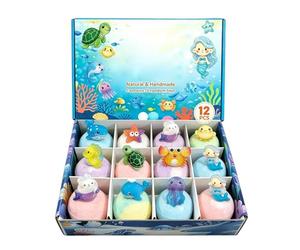 Juego de bolas de sal de baño Toy - Bombas de espuma de sal marina de 12x60 g, aceites esenciales naturales, bolas de baño gaseosas para niños con | Set de regalo Wellness Relaxation pa