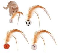 Juego de bolas interactivas de plumas para gatos, bolas de plumas para gatos, bolas hinchables para gatos con plumas, bolas interactivas de silicona para hacer ejercicio (3 piezas)
