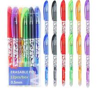 Juego de bolígrafos borrables para el regreso a clases, 12 bolígrafos de agarre lavable, multicolor para estudiantes, profesores y uso en el aula, sin manchas de tinta (negro, azul, rojo, verde