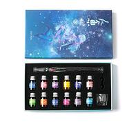 Juego de bolígrafos de cristal para caligrafía de vidrio degradado, con 12 botellas de firmas, tarjetas de regalo, bolígrafo de inmersión para escribir, color azul