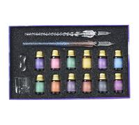 Juego de bolígrafos de cristal para caligrafía, incluye 2 bolígrafos de cristal y 10 colores de tinta, botellas de 7 ml, perfecto para principiantes y profesionales