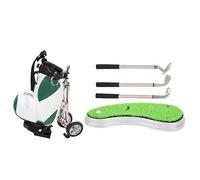 Juego de bolígrafos de golf Mini bolsa de golf de escritorio con 3 bolígrafos y base de césped verde simulado Aleación de zinc Cuero de PU Plástico para decoración de escritorio (Verde Blanco)