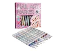 Juego de bolígrafos para uñas - Bolígrafos para uñas de 5,91 pulgadas | Marcadores de arte de metal: de a prueba de manchas de alto pigmento de 12 piezas para mujeres, aficionados, pro