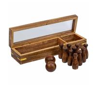 Juego de bolos (10 piezas + 2 bolas) en caja de madera marrón 25.5x7x5