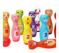 Juego de Bolos para niños, Lindo Juego de boliche de Madera Pintada con 10 alfileres de Animales y 2 Bolas, interacción Entre Padres.