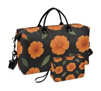 Juego de bolsa de viaje grande y mini bolsa acolchada con manga de carrito práctica de fin de semana, Peonía de melocotón, Una talla, Clásico