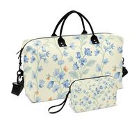 Juego de bolsa de viaje grande y mini bolsa acolchada ultrasónica para artículos de tocador prácticos de fin de semana, Floral azul suave, Una talla, Clásico