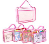 Juego de bolsas de almacenamiento con cremallera para niños, 4 bolsas organizadoras de almacenamiento grandes de PVC con bolsillos laterales de malla para rompecabezas, arcilla, libro, modelos