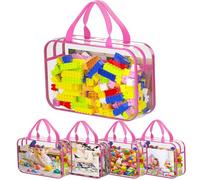 Juego de bolsas de almacenamiento con cremallera para niños, 4 bolsas organizadoras de almacenamiento grandes de PVC con bolsillos laterales de malla para rompecabezas, arcilla, libro, modelos
